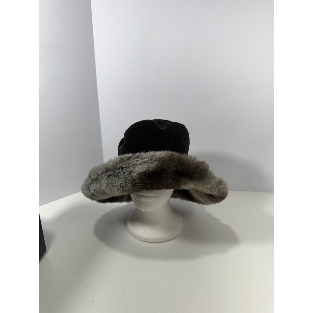 Nordstrom Dark Brown Velvet Hat with Gray Fur Brim